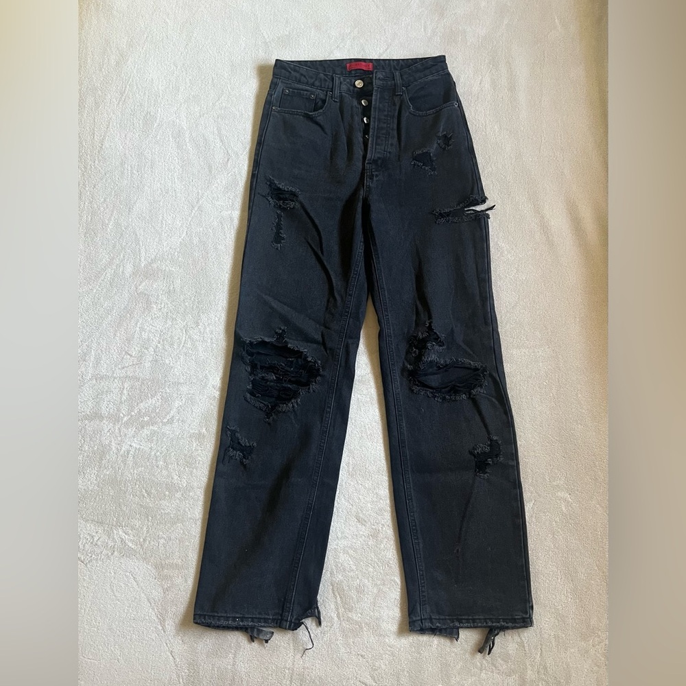 Black ripped wide leg jeans - Picture 2 of 6
